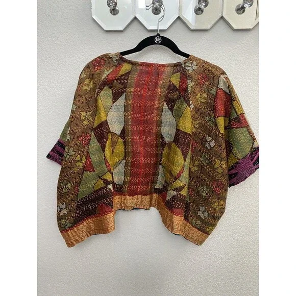 100% Silk Art Deco Embroidered Cardigan Short Sleeve - Picture 2 of 10